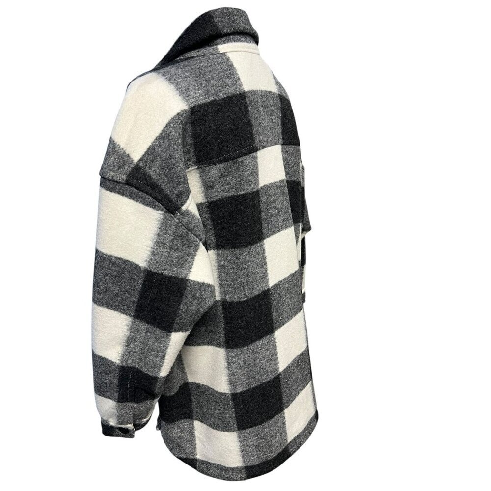 Abercrombie & fitch Oversized Jacket Women M Black White Buffalo Plaid Shacket - Picture 6 of 9